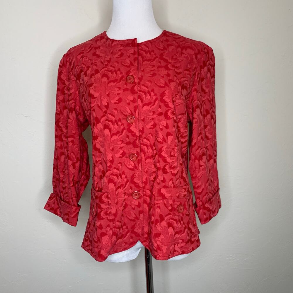 Coldwater Creek Red Tapestry Blazer Jacket Petite Medium